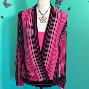 INC "Botanica" Striped Fine Knit Top w/Attached Cami